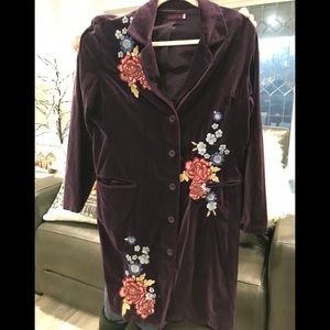 JOHNNY WAS Purple Velvet Floral Coat SZ XL